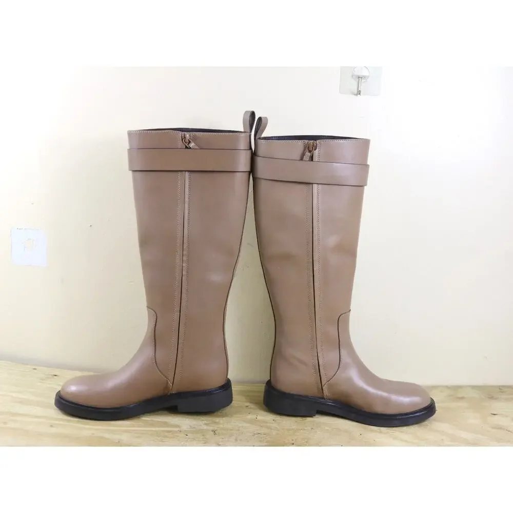 New Tory Burch Boots 7M Brown Leather Almond Flour Double T utility Shoes